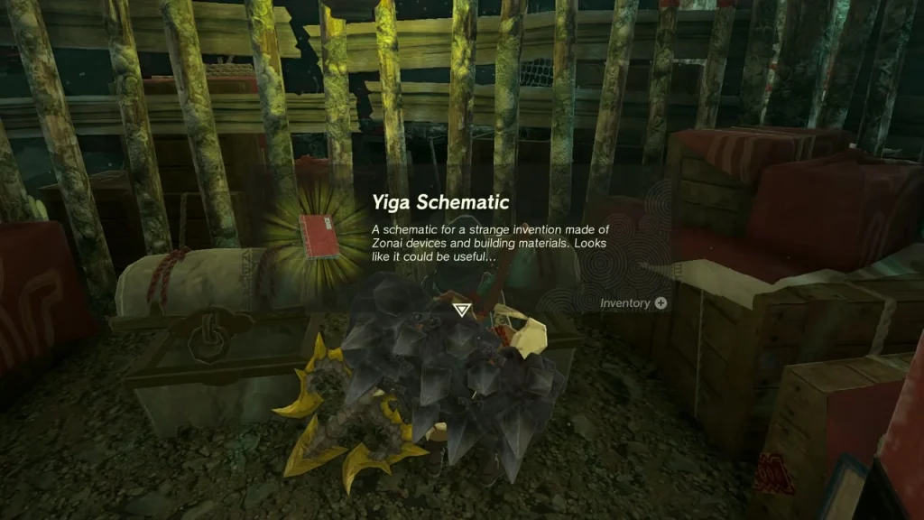 Yiga Schematic item box showing a red folded plan Yiga Schematic item box showing a red folded plan