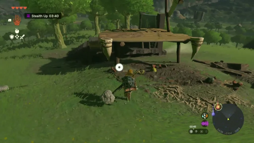 Raised wooden lookout deck of a Bokoblin camp in open grass Raised wooden lookout deck of a Bokoblin camp in open grass