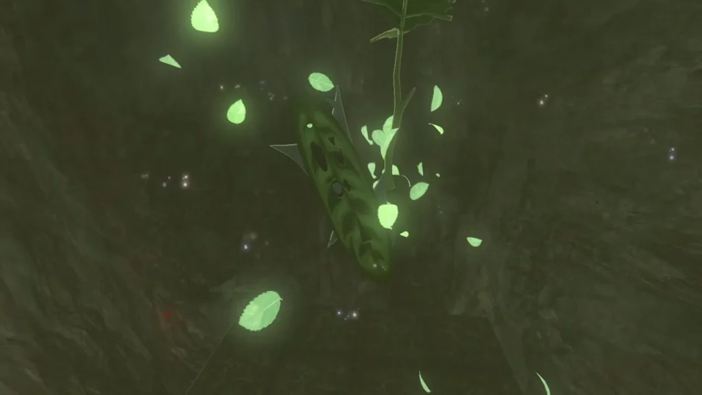 Korok appearing in a burst of leaves after the block is placed Korok appearing in a burst of leaves after the block is placed