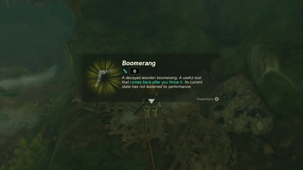Boomerang item box in the cave of Bottomless Pond Well Boomerang item box in the cave of Bottomless Pond Well
