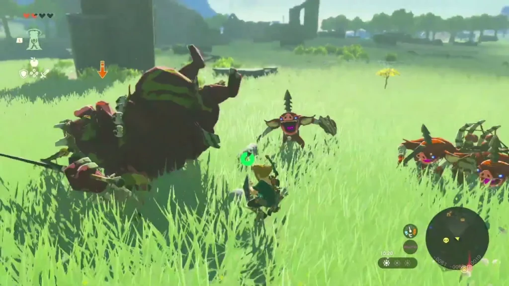 Boss Bokoblin and its Bokoblins in tall grass in the open field Boss Bokoblin and its Bokoblins in tall grass in the open field