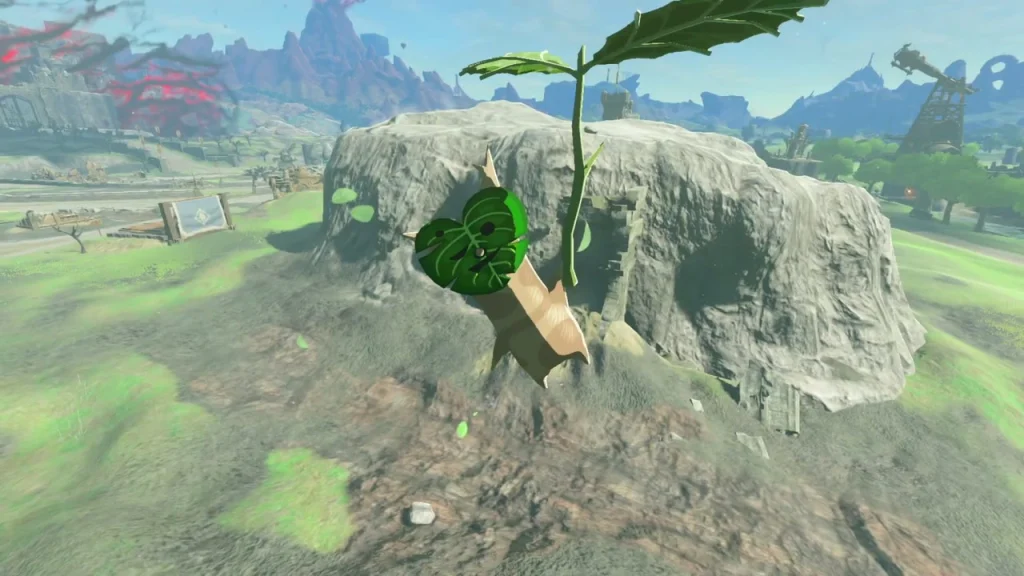 Korok on a rock arch where the flower trail ends Korok on a rock arch where the flower trail ends