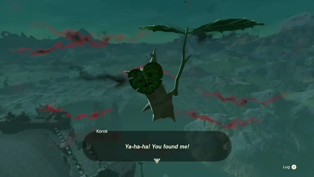 Korok floating beside the First Gatehouse spire with its leaf propeller Korok floating beside the First Gatehouse spire with its leaf propeller
