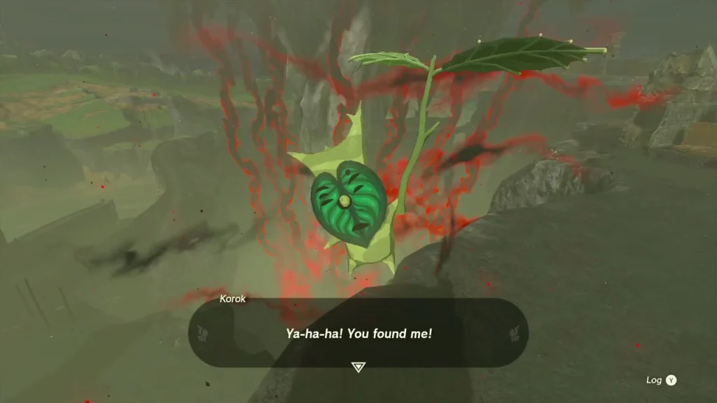 Korok at the end of the rampart saying Ya-ha-ha Korok at the end of the rampart saying Ya-ha-ha