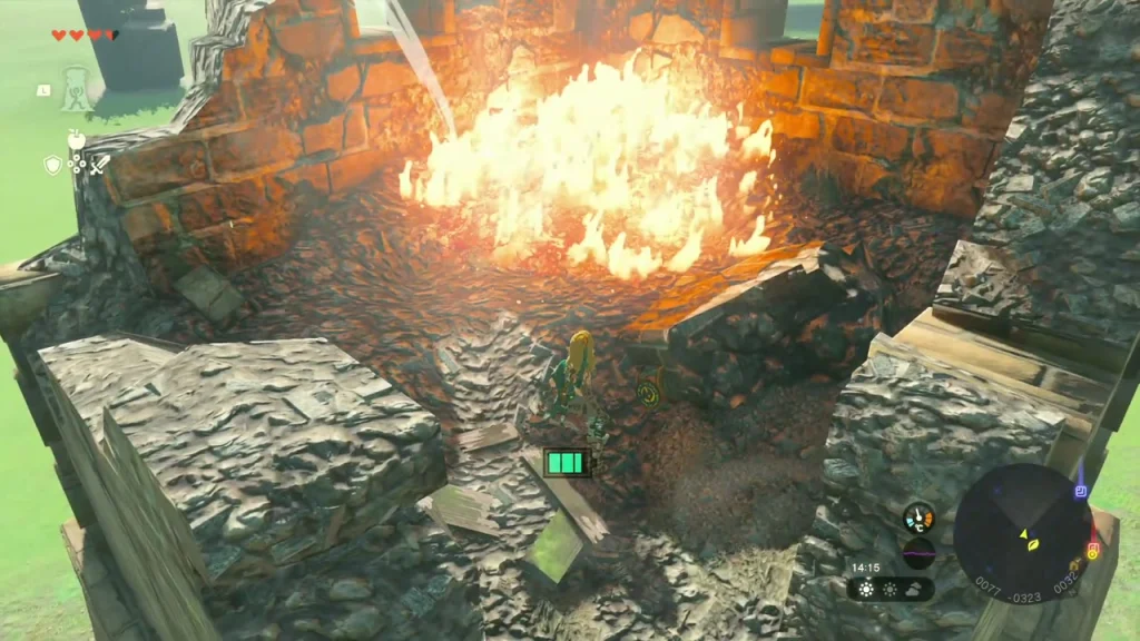 Leaf pile in the ruined house burning with a large flame Leaf pile in the ruined house burning with a large flame
