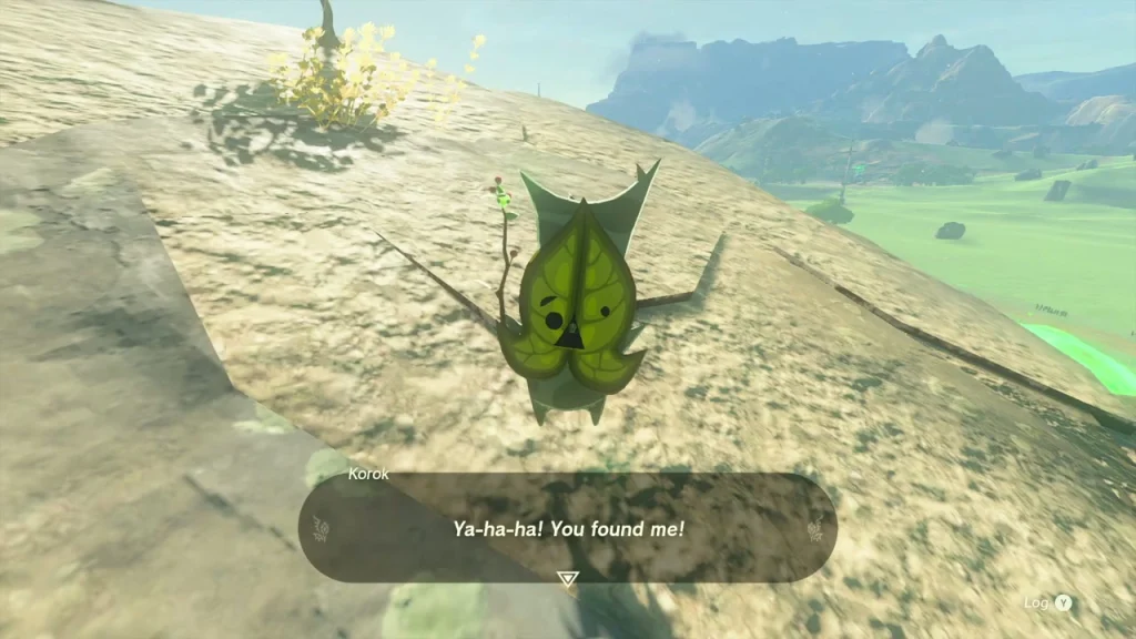 Korok on top of the outcrop saying Ya-ha-ha Korok on top of the outcrop saying Ya-ha-ha