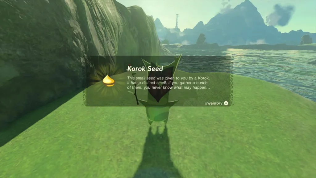 Korok Seed item box beside the Korok on the pond ledge Korok Seed item box beside the Korok on the pond ledge