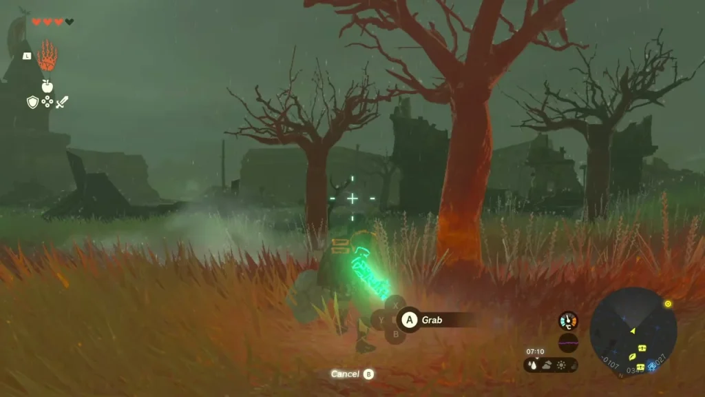 Hidden chest in the grass beneath a dead tree grabbed with Ultrahand Hidden chest in the grass beneath a dead tree grabbed with Ultrahand