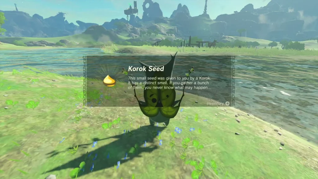Korok Seed item box beside the Korok on the river bank Korok Seed item box beside the Korok on the river bank