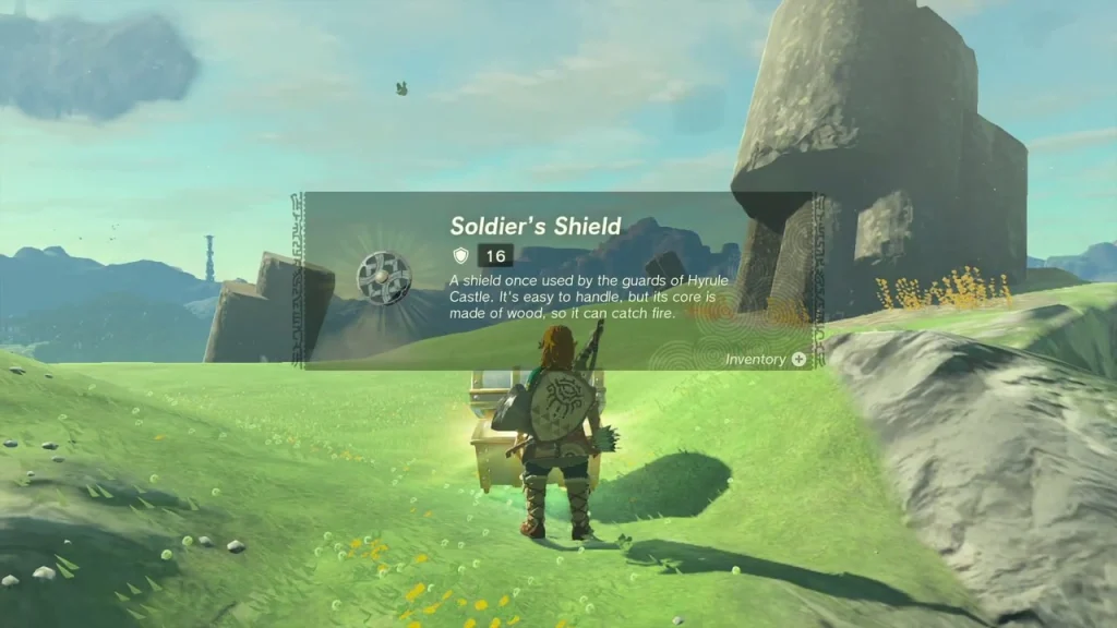 Soldier's Shield item box beside a mushroom-shaped rock on the bank Soldier's Shield item box beside a mushroom-shaped rock on the bank
