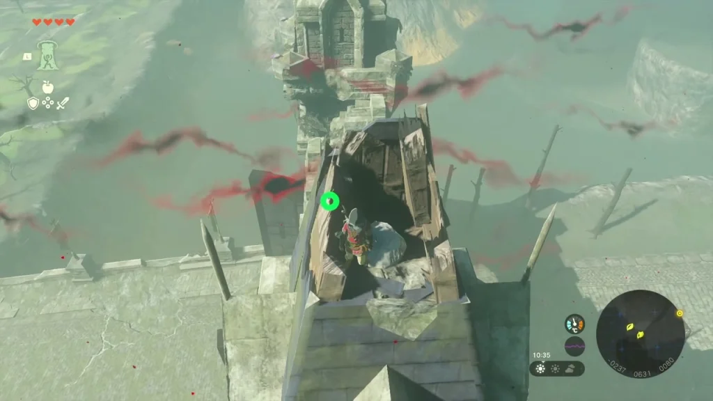 Rock at the very tip of the tower roof with a pick up prompt Rock at the very tip of the tower roof with a pick up prompt
