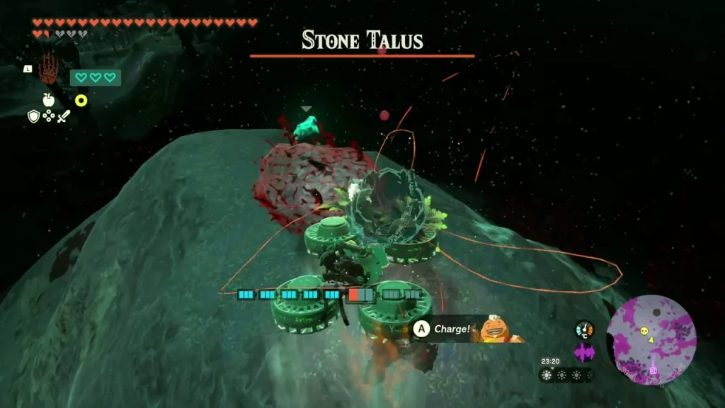 Stone Talus health bar over a hover craft fighting on a hill in the Depths Stone Talus health bar over a hover craft fighting on a hill in the Depths
