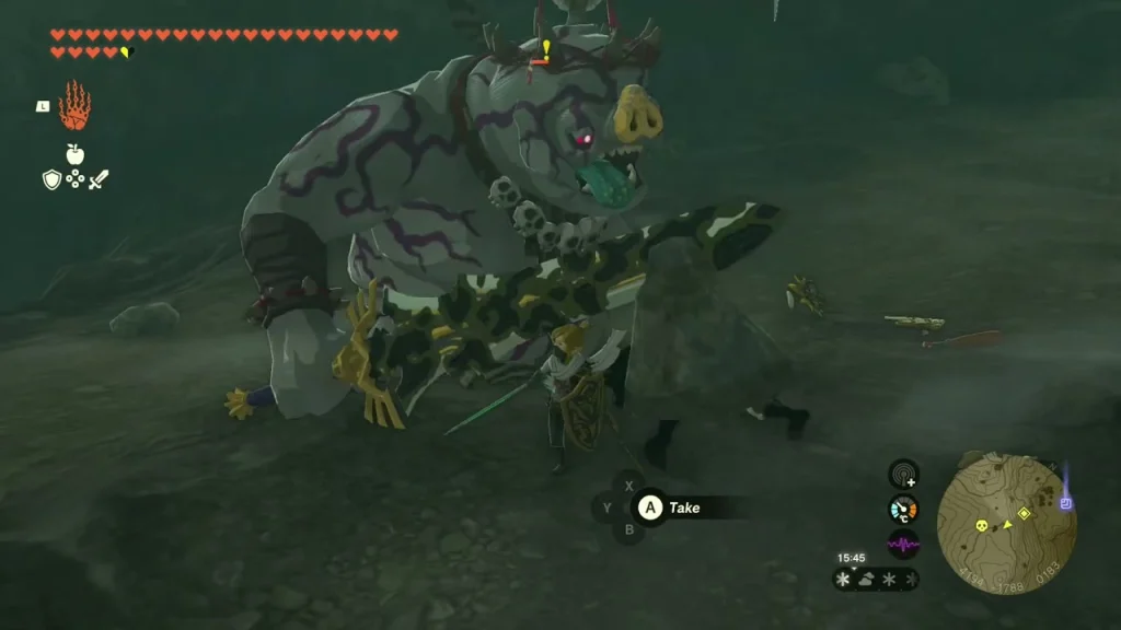 Boss Bokoblin facing off in the back chamber of Walnot Mountain Cave Boss Bokoblin facing off in the back chamber of Walnot Mountain Cave