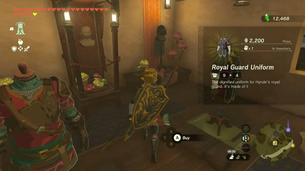 Cece's clothing shop in Hateno Village with armor on display stands and mushroom lamps Cece's clothing shop in Hateno Village with armor on display stands and mushroom lamps