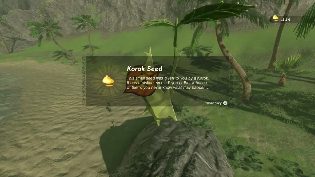 Korok Seed item box beside a rock on the sand Korok Seed item box beside a rock on the sand