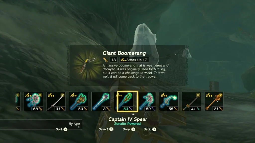 Giant Boomerang item box in the weapon list Giant Boomerang item box in the weapon list