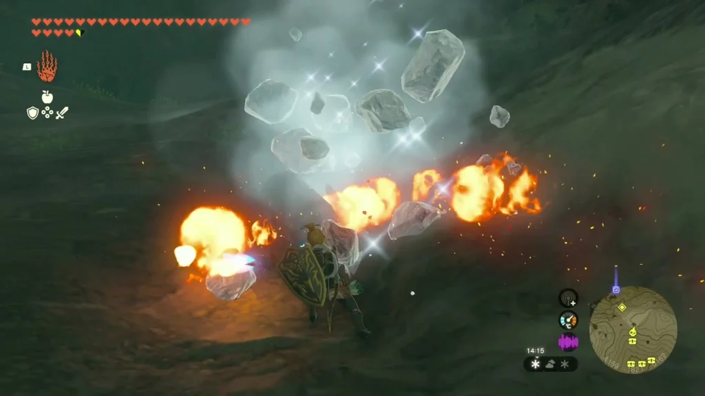 Bomb Flowers blasting through an ice pillar next to two chests in Walnot Mountain Cave Bomb Flowers blasting through an ice pillar next to two chests in Walnot Mountain Cave