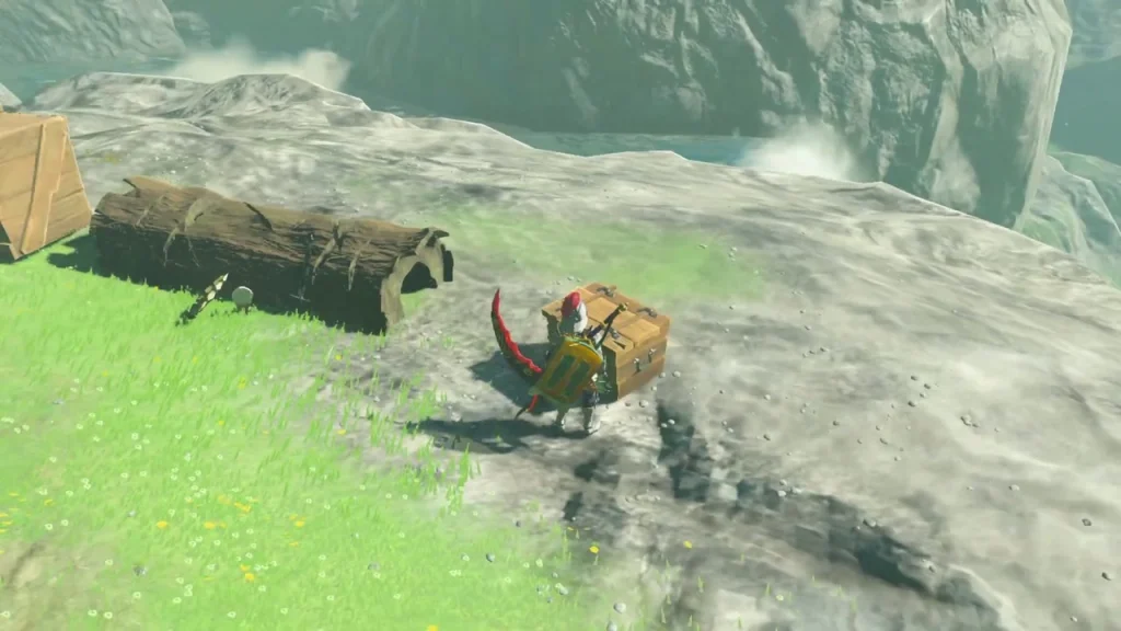 Wooden chest at the Bokoblin camp on the grassy bluff Wooden chest at the Bokoblin camp on the grassy bluff