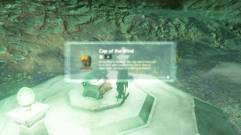 Cap of the Wind description box above the altar chest Cap of the Wind description box above the altar chest