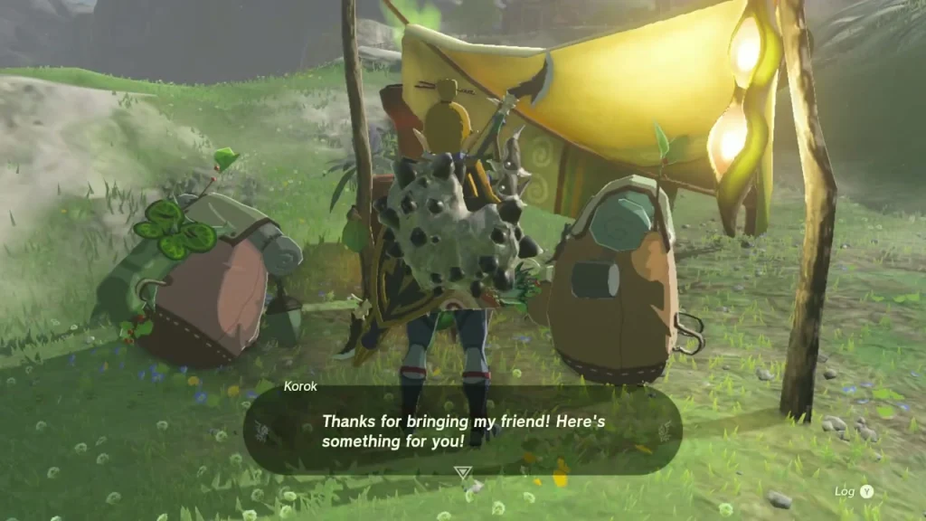 Korok at the yellow tent thanking you for bringing its friend Korok at the yellow tent thanking you for bringing its friend