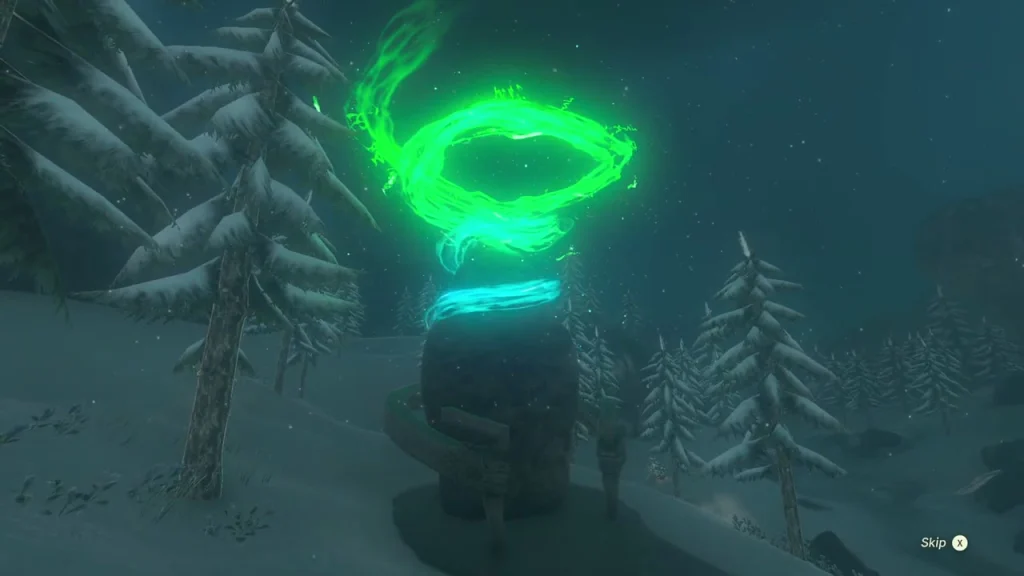 Green ring floating above the snowfield near the end of the course Green ring floating above the snowfield near the end of the course