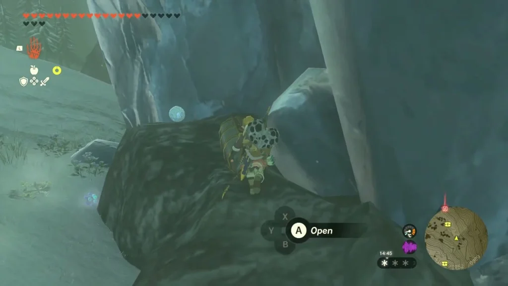 Chest on the ice ledge with the open prompt in the ravine Chest on the ice ledge with the open prompt in the ravine