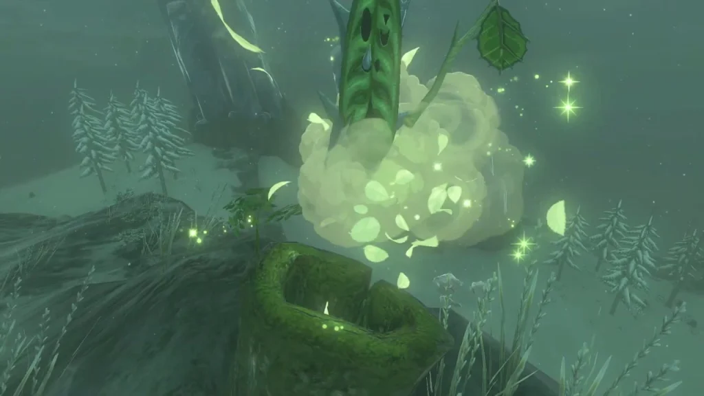 Green leaf burst over the Korok after the plug is pulled Green leaf burst over the Korok after the plug is pulled