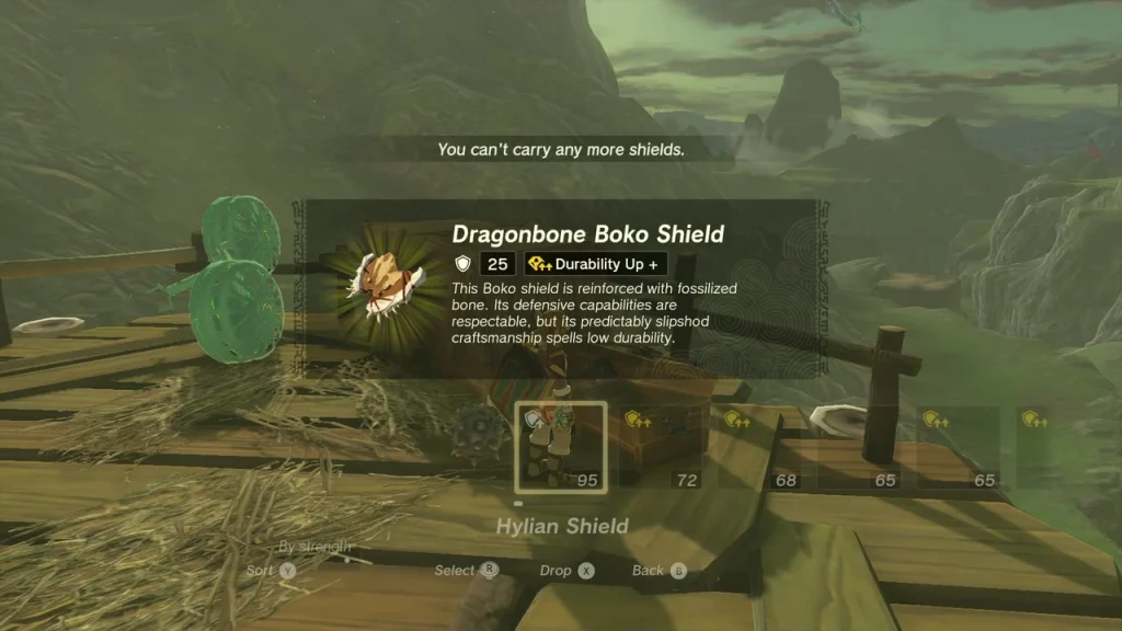 Dragonbone Boko Shield description box above the tower chest Dragonbone Boko Shield description box above the tower chest
