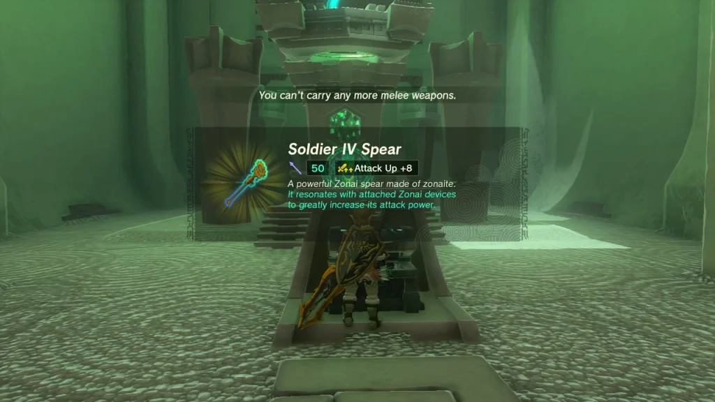 Soldier IV Spear description box over the shrine chest Soldier IV Spear description box over the shrine chest