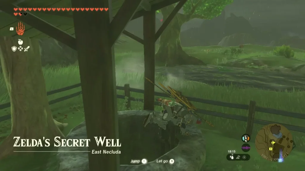 Zelda's Secret Well title in front of the wooden well house Zelda's Secret Well title in front of the wooden well house