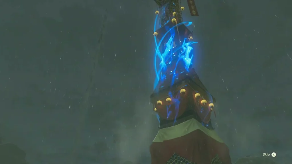 Blue light pillar of the Skyview Tower in the rain as it launches upward Blue light pillar of the Skyview Tower in the rain as it launches upward