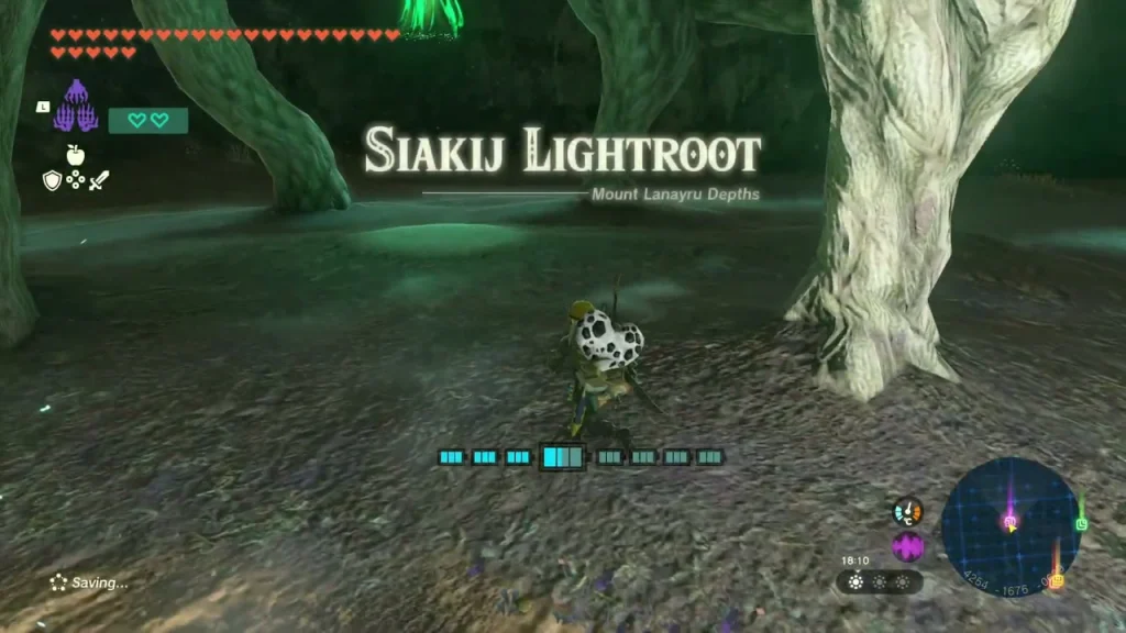 Siakij Lightroot name card over a root-lined cavern floor in the Mount Lanayru Depths Siakij Lightroot name card over a root-lined cavern floor in the Mount Lanayru Depths