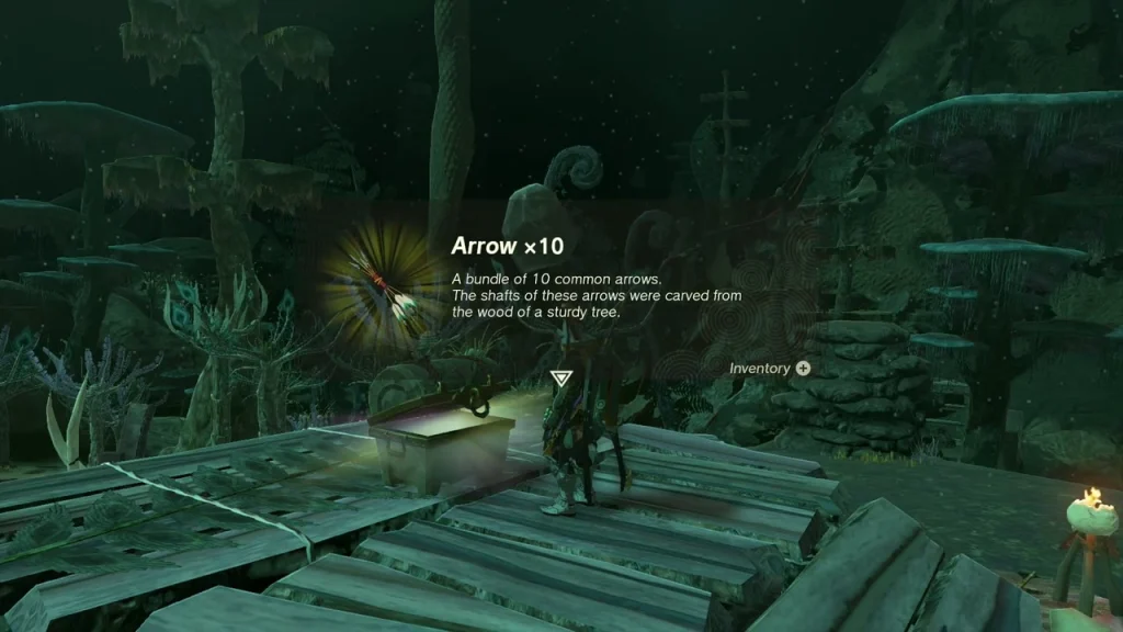 Arrow x10 item box over a chest on the wooden camp platform