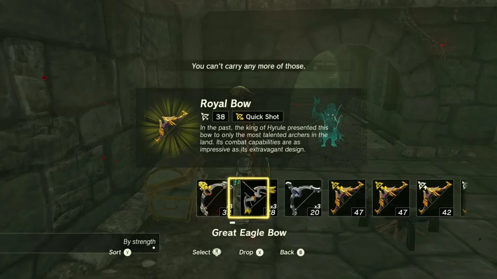 Royal Bow item box, attack 38, in the cooking pot room