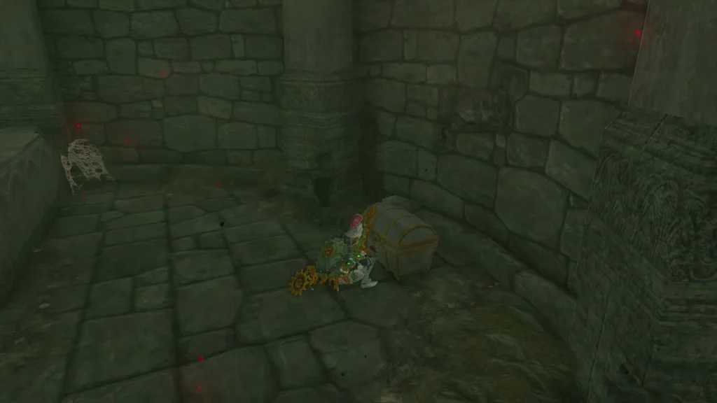 Chest glowing on the floor of a small stone room