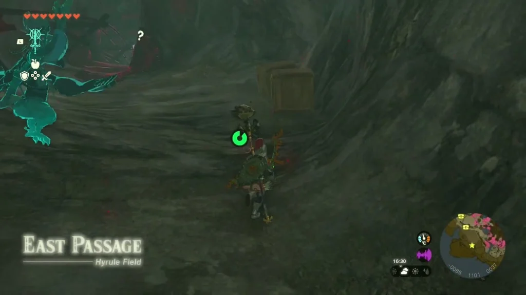 Dark rocky tunnel of the East Passage with a crate ahead