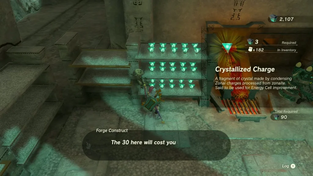 Forge Construct shop selling Crystallized Charge for 3 Zonaite