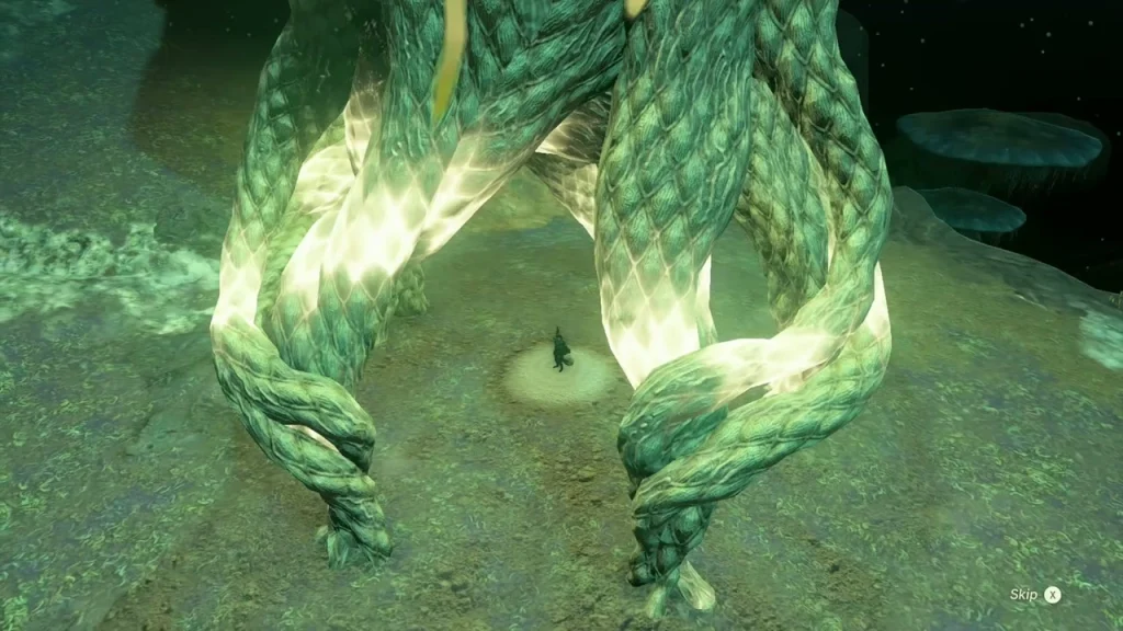 Twisted roots of Koro-nui Lightroot glowing as they are lit