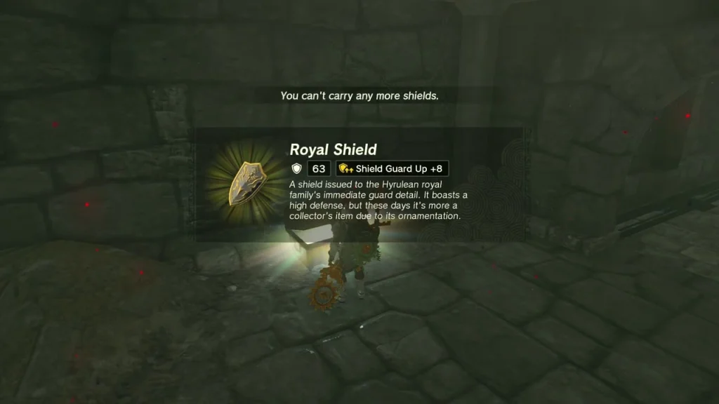 Royal Shield item box, guard 63, over the passage chest