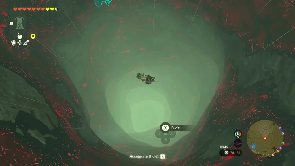 Deep Hyrule Ridge Chasm seen from above while gliding down