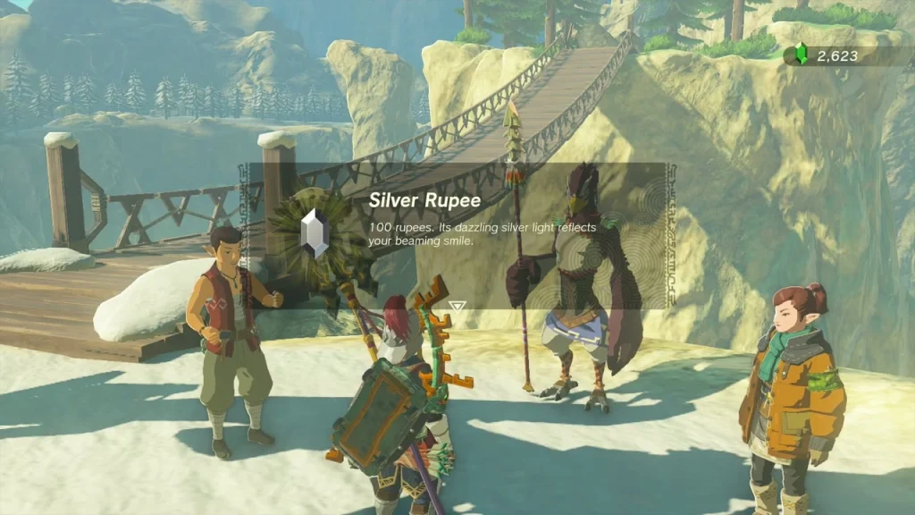 Silver Rupee item box beside the repaired rope bridge