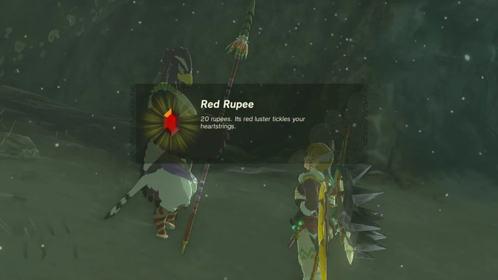 Red Rupee item box in front of the cleared cave entrance Red Rupee item box in front of the cleared cave entrance