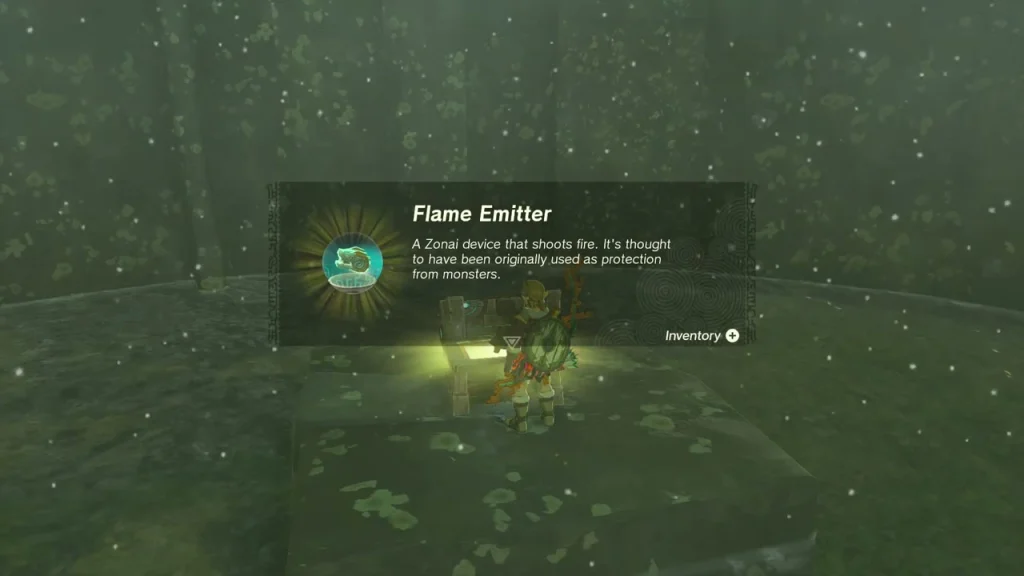Flame Emitter item box over the chest at the pond edge Flame Emitter item box over the chest at the pond edge