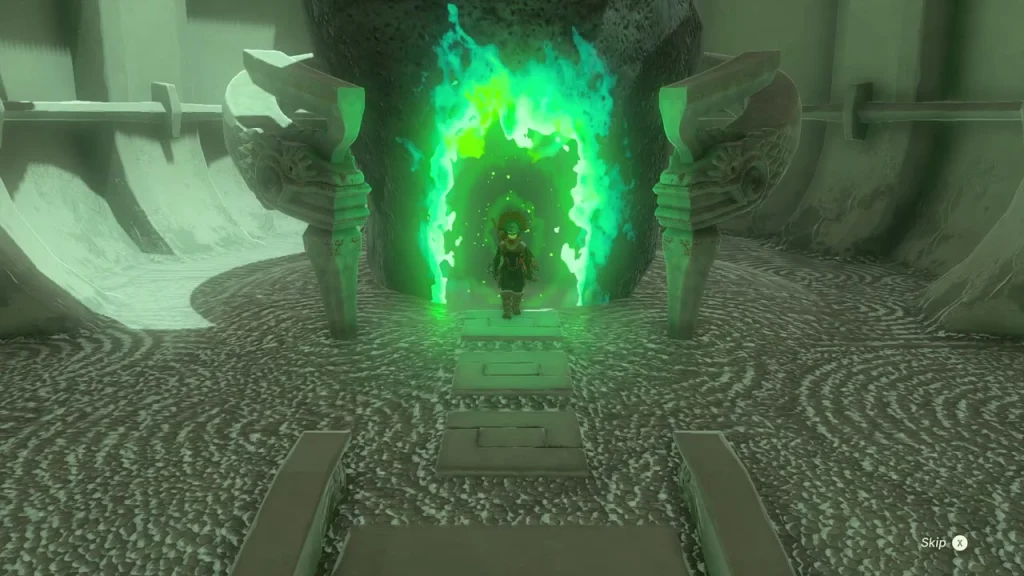 Green-flamed doorway at the end of the entrance hall in Gatakis Shrine Green-flamed doorway at the end of the entrance hall in Gatakis Shrine