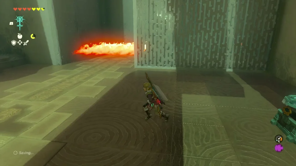 Jet of flame sweeping along the floor of a corridor in Ijo-o Shrine Jet of flame sweeping along the floor of a corridor in Ijo-o Shrine