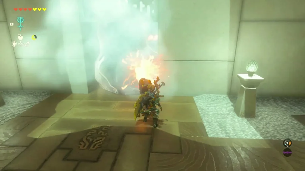 Flame-emitter shield burning away the ice that blocks the first room exit Flame-emitter shield burning away the ice that blocks the first room exit