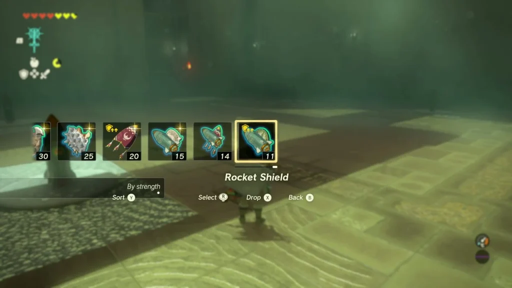 Rocket Shield highlighted in the shield list before the final room of Ijo-o Shrine Rocket Shield highlighted in the shield list before the final room of Ijo-o Shrine