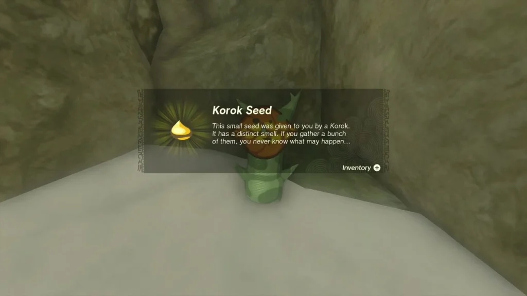 Korok seed reward in the rock hollow beside Gatakis Shrine Korok seed reward in the rock hollow beside Gatakis Shrine