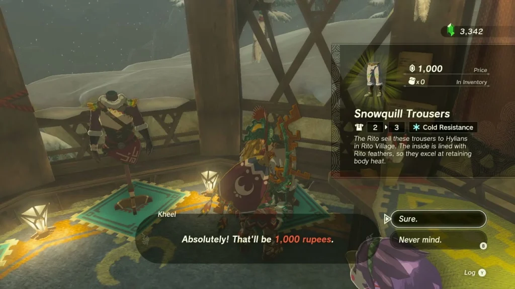 Snowquill Trousers on display in the Brazen Beak armor shop priced at 1,000 rupees Snowquill Trousers on display in the Brazen Beak armor shop priced at 1,000 rupees