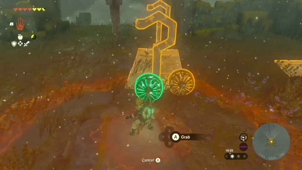 Wheels and a frame lined up in Ultrahand to build a cart on a South Hebra sky island Wheels and a frame lined up in Ultrahand to build a cart on a South Hebra sky island